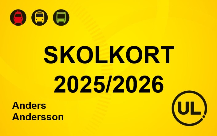Skolkort exempelbild läsår 25/26 Bild som visar skolkortets utseende, texten skolkort, läsår och elevens namn